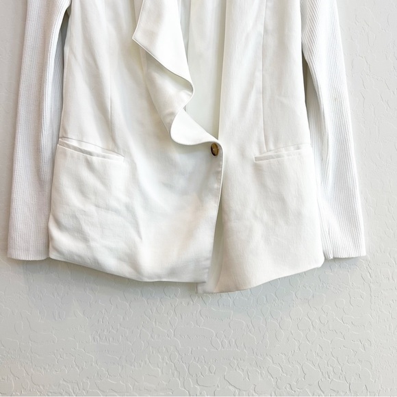Vince Women's Drape Front Blazer Jacket Ribbed Knit Sleeves White One Button 0 - Picture 4 of 8
